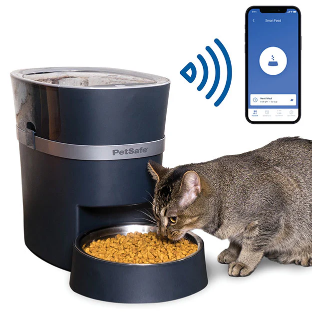 Gamelle avec distribution contrôlée de croquettes pour chat obèse en perte de poids